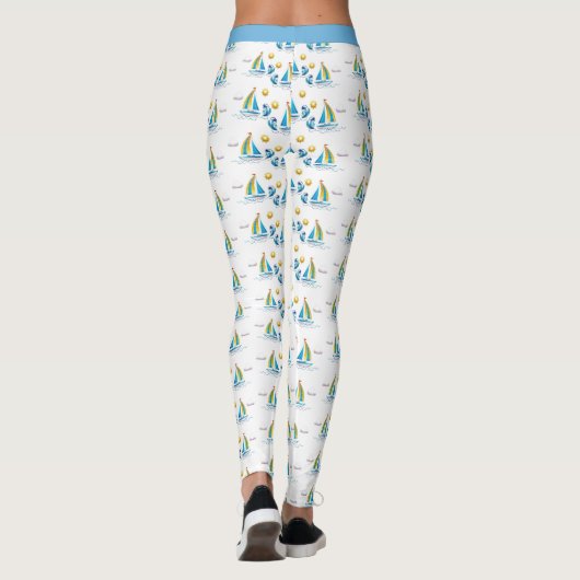 Schattigee Stijlvolle Nautische Zeilboot Blue Sail Leggings (Achterkant)