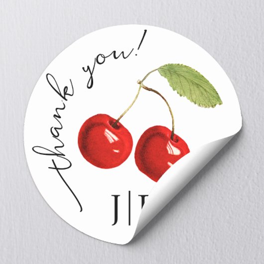 Schattigee stijlvolle rode kersen dank u zwart mon ronde sticker