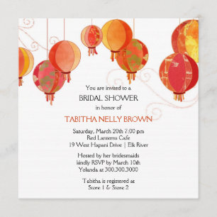 Schattigee stijlvolle rode lantaarns bruids douche kaart