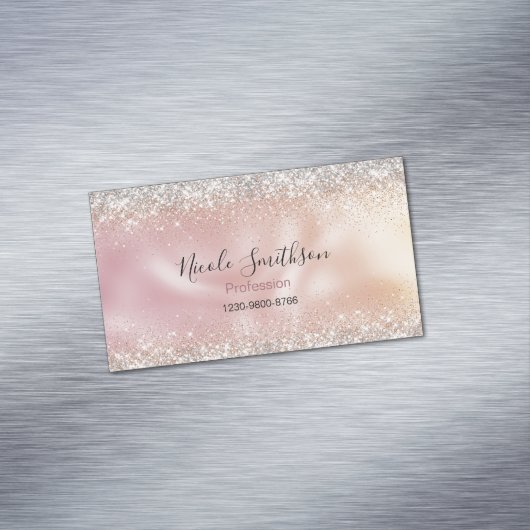 Schattigee stijlvolle roos gouden faux glitter mon magnetisch visitekaartje (Voorbeeld)