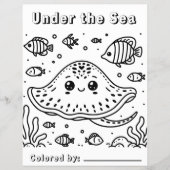 Schattigee Sting Ray in het Zee | Kleurplaat van k Flyer (Voorkant)