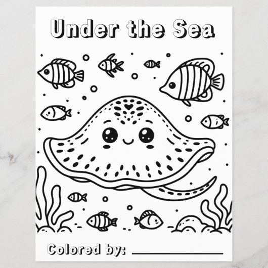 Schattigee Sting Ray in het Zee | Kleurplaat van k Flyer (Voorkant)