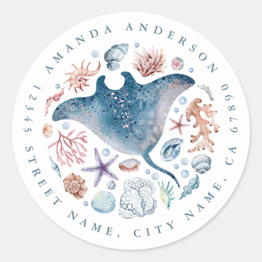 Schattigee Stingray ronde Stickers (Voorkant)