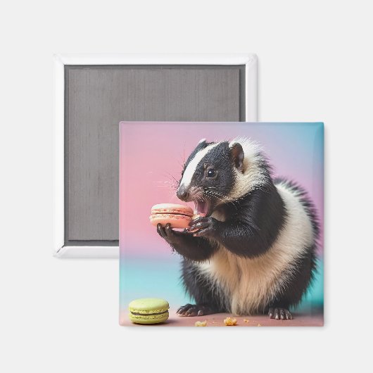 Schattigee stinkdier eten kleurrijke macarons magneet (Voorkant / Achterkant)