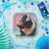 Schattigee stinkdier eten kleurrijke macarons papieren bordje (Feest)