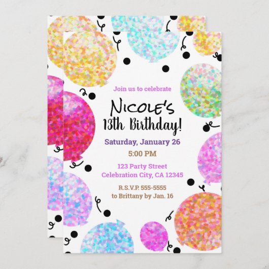 Schattigee Stippen Feestballonnen Verjaardagsvieri Kaart (Voorkant / Achterkant)