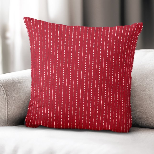 Schattigee stipstrepen wit rood kussen (Cute dot stripes white red throw pillow)