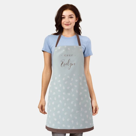 Schattigee stoffige blauwe bes gepersonaliseerde k schort (Gedragen)