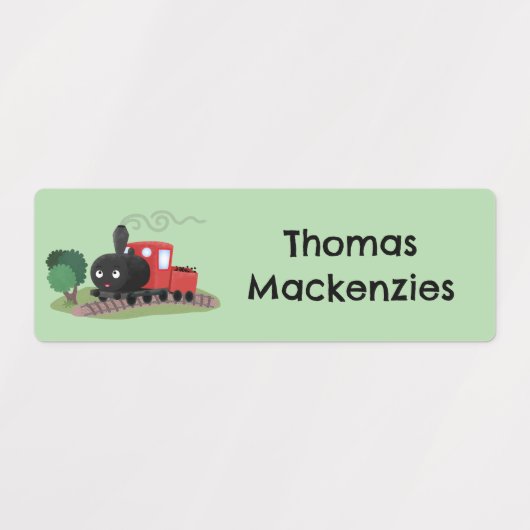 Schattigee stoomtrein locomotief cartoon gepersona labels (Design 1)