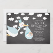 Schattigee Stork Boys Baby shower Uitnodiging (Voorkant)
