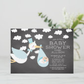 Schattigee Stork Boys Baby shower Uitnodiging (Staand voorkant)