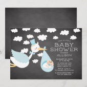 Schattigee Stork Boys Baby shower Uitnodiging (Voorkant / Achterkant)