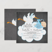 Schattigee Stork Chalkboard Boy Baby shower Uitnod Kaart (Voorkant / Achterkant)