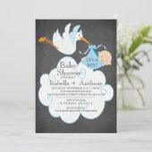 Schattigee Stork Chalkboard Boy Baby shower Uitnod Kaart (Staand voorkant)