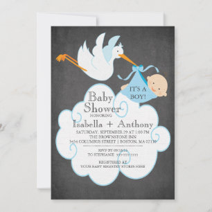 Schattigee Stork Chalkboard Boy Baby shower Uitnod Kaart