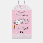 Schattigee Stork Roze Baby shower Gast Favor Cadeaulabel (Voorkant)