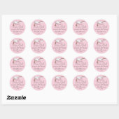 Schattigee Stork Roze Baby shower Gast Favor Ronde Sticker (Vel)