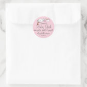 Schattigee Stork Roze Baby shower Gast Favor Ronde Sticker (Tas)