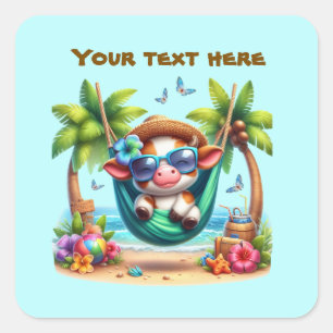 Schattigee strand koe aanpasbaar vierkante sticker