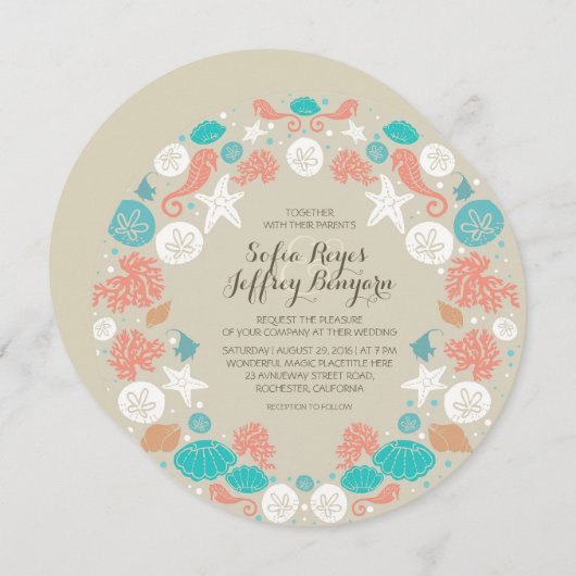 Schattigee strand krans bruiloft uitnodigingen (Voorkant / Achterkant)