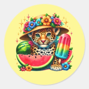 Schattigee strand luipaard liefhebbers ronde sticker