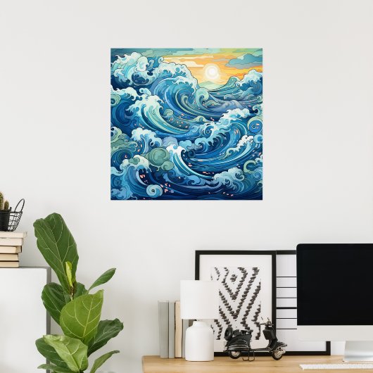 Schattigee strand oceaangolven poster (Thuiskantoor)
