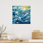 Schattigee strand oceaangolven poster (Keuken)