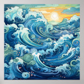 Schattigee strand oceaangolven poster (Voorkant)