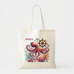 Schattigee strand octopus liefhebbers voeg naam to tote bag