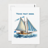 Schattigee strand zeilboot tekst toevoegen briefkaart (Voorkant / Achterkant)