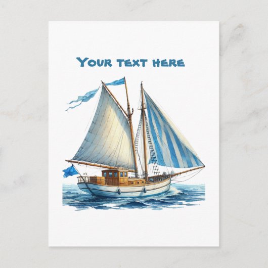 Schattigee strand zeilboot tekst toevoegen briefkaart (Voorkant)