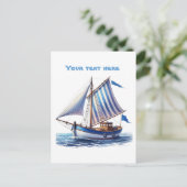 Schattigee strand zeilboot tekst toevoegen briefkaart (Staand voorkant)
