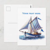 Schattigee strand zeilboot tekst toevoegen briefkaart (Voorkant / Achterkant)