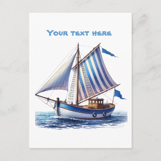 Schattigee strand zeilboot tekst toevoegen briefkaart (Voorkant)