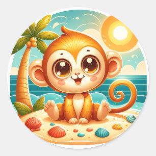 Schattigee strandaapliefhebbers ronde sticker