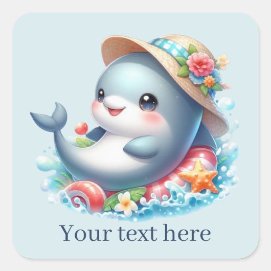 Schattigee stranddolfijn Tekst toevoegen Vierkante Sticker (Voorkant)