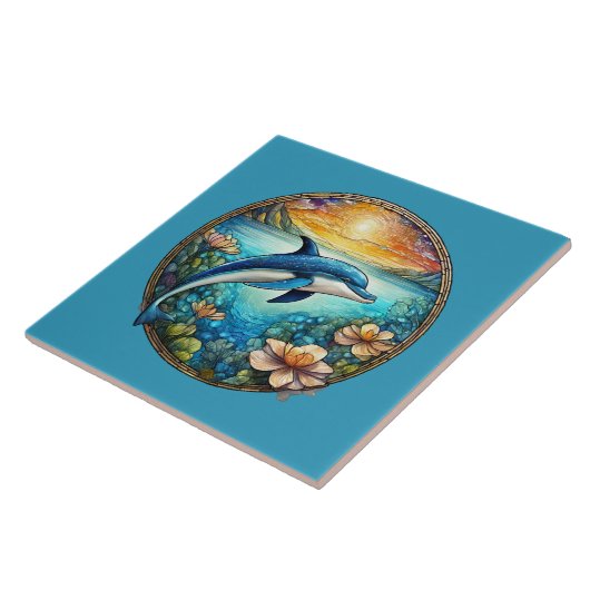 Schattigee stranddolfijnliefhebbers tegeltje (Zijkant)