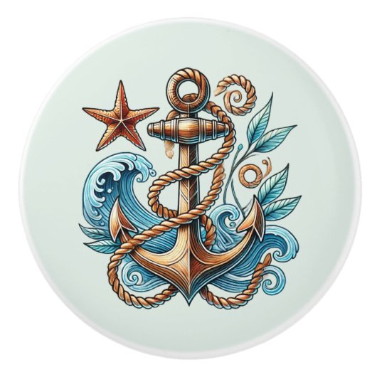 Schattigee strandhuisschepen voor anker keramische knop (Voorkant)