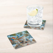 Schattigee strandkabouter met een paraplu kartonnen onderzetters (Insitu)