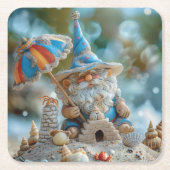 Schattigee strandkabouter met een paraplu kartonnen onderzetters (Voorkant)