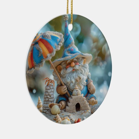 Schattigee strandkabouter met een paraplu keramisch ornament (Rechts)