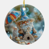 Schattigee strandkabouter met een paraplu keramisch ornament (Achterkant)