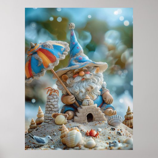 Schattigee strandkabouter met een paraplu poster (Voorkant)