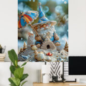 Schattigee strandkabouter met een paraplu poster (Thuiskantoor)