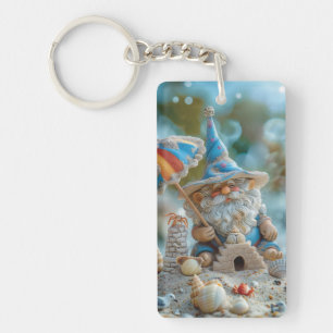 Schattigee strandkabouter met een paraplu sleutelhanger
