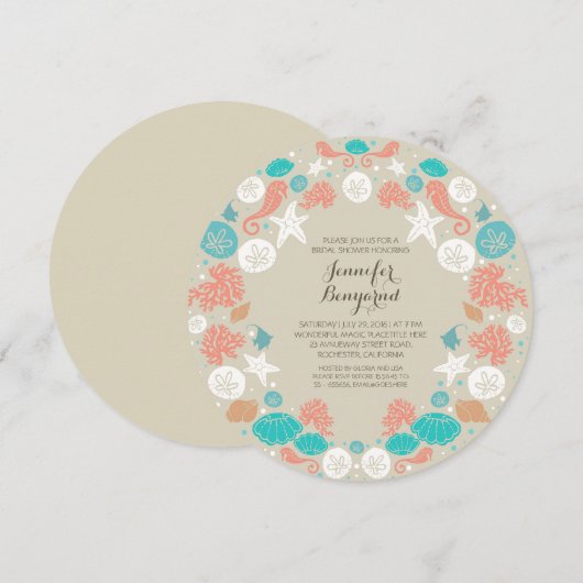 Schattigee strandkrans bruidsdouche uitnodigingen (Voorkant / Achterkant)