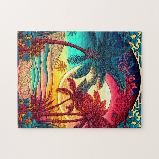 Schattigee strandpalmbomen legpuzzel (Horizontaal)