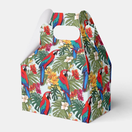 Schattigee strandpapegaaien tropisch motief bedankdoosjes (Voorkant Zijde)