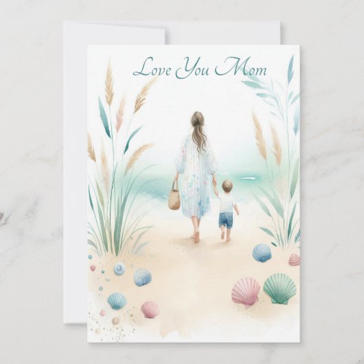 Schattigee strandwandeling met mam Moederdag Water Feestdagenkaart (Voorkant)