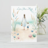 Schattigee strandwandeling met mam Moederdag Water Feestdagenkaart (Staand voorkant)